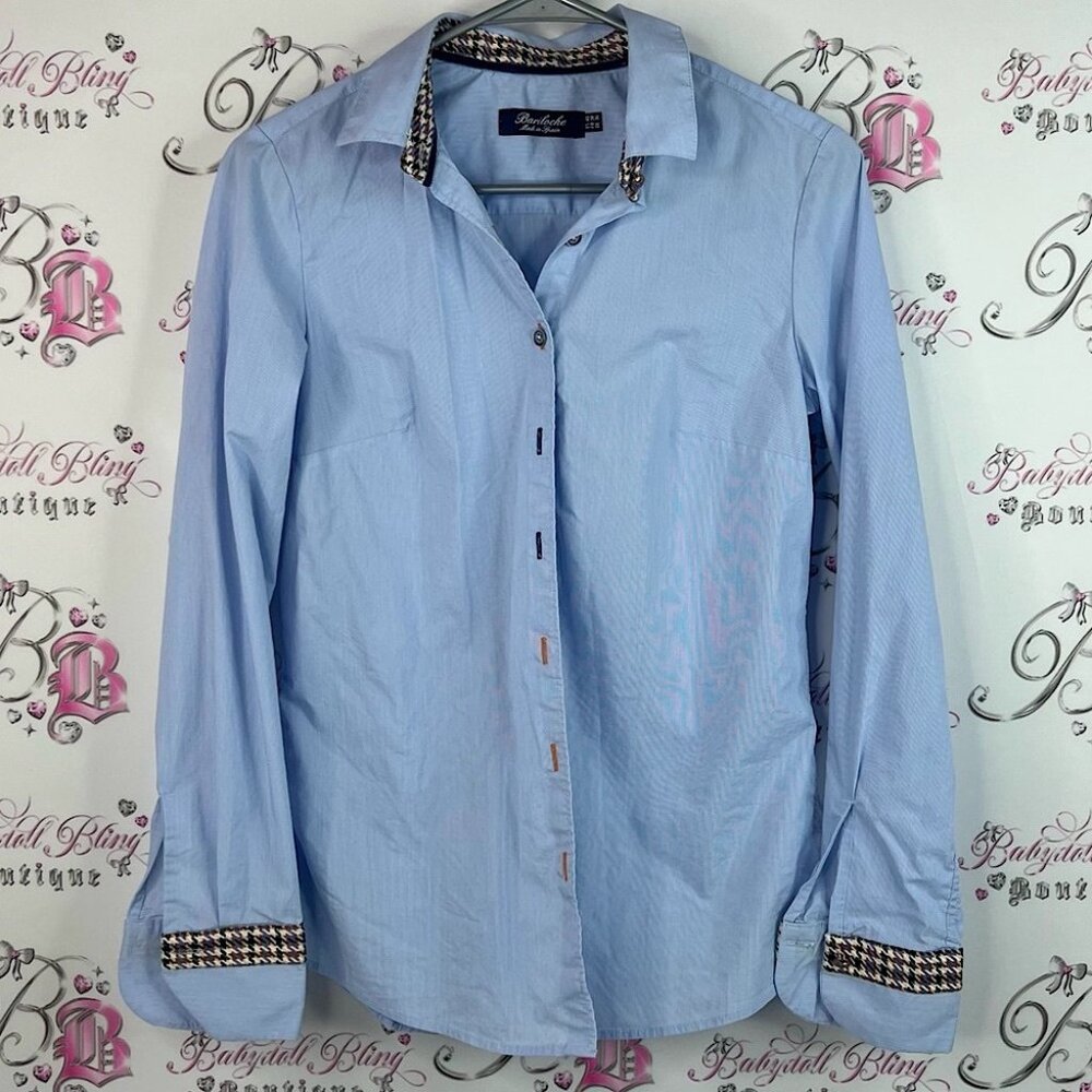 Bariloche button down Stylish Blue Button Down Shirt with Patterned Accents
